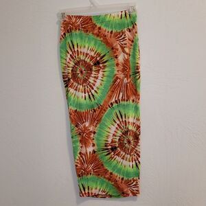 Good Time USA Women’s Green and Brown Tie Dye Boho Stretchy Maxi Skirt Size L